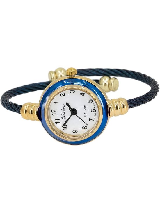 Women\'s Gold Navy Blue Analog Elegant Cable Cuff Arabic Numbers Bracelet Watch main image 4